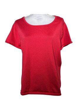 Investments Womens Plus Size 2X Coral Pink Knit Top Cotton Rayon Short Sleeve